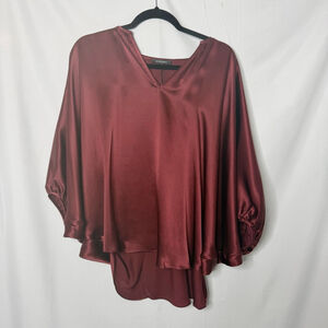 NEW with tags Women's ACROBAT Burgundy Sangria Satin Bateing Blouse M